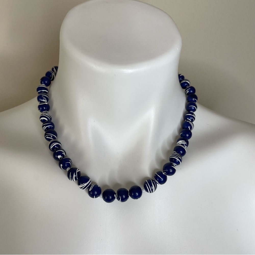 Vintage Navy and White Beaded Necklace